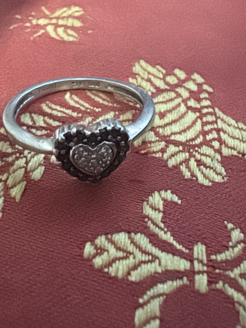 Heart black and white diamond Cluster Sterling Silver Ring in Silver